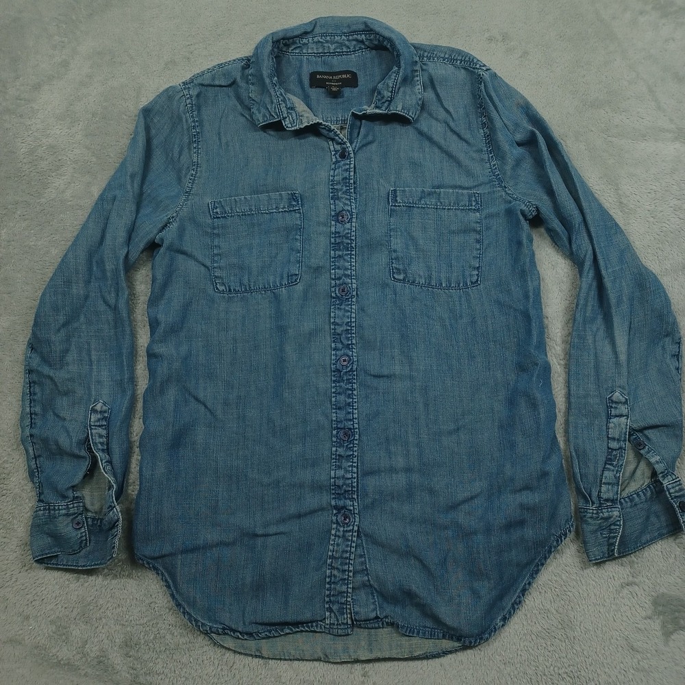 Banana Republic Top Womens XS Blue Denim Button Up‎ Long Sleeve Casual Preppy